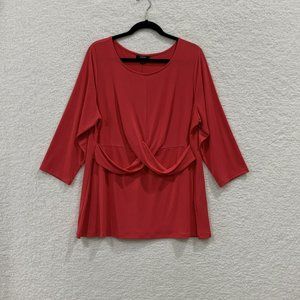 NWT Alfani Women's 2X Flamenco Pink 3/4 Sleeve Waist Twist Stretch Blouse $65